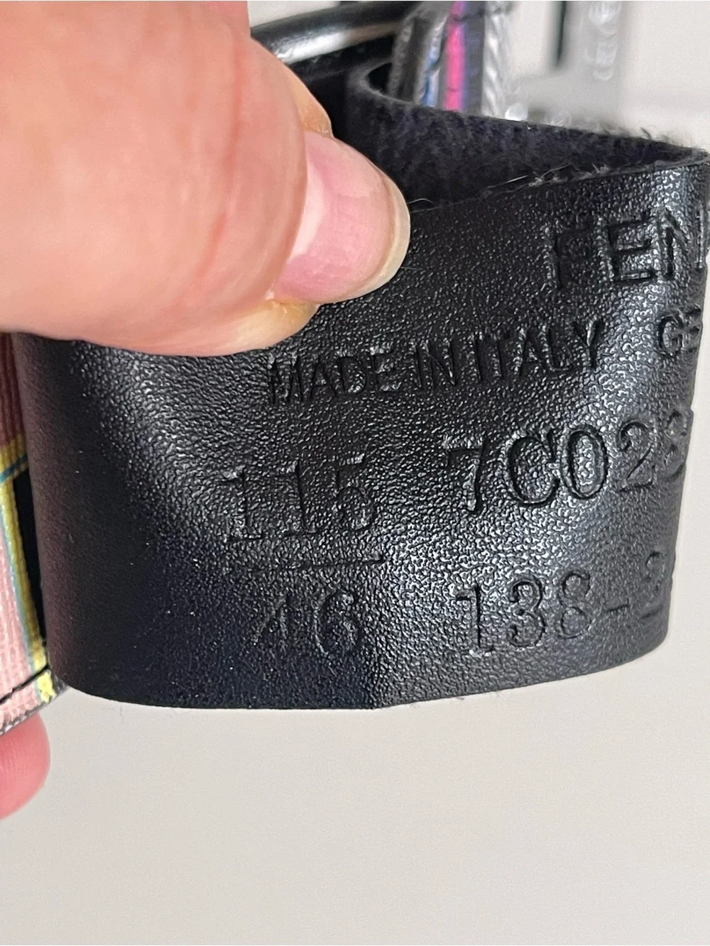 Fendi Black Leather Belt with Multicolor FF Logo and Silver Double F Buckle